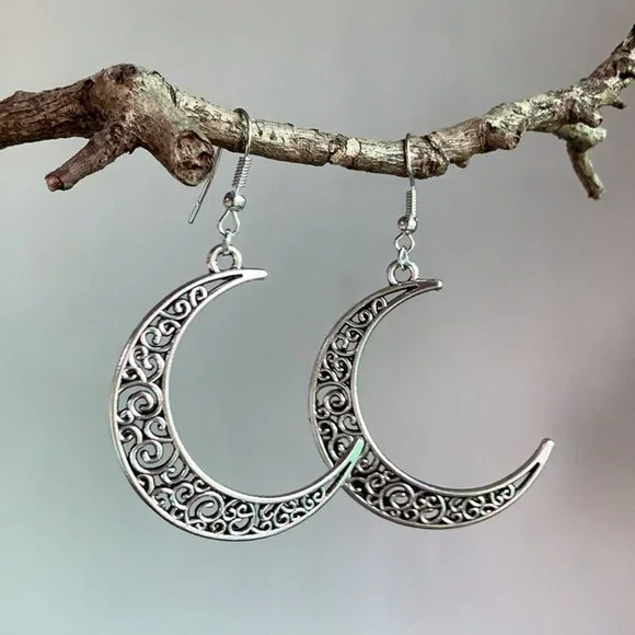 💞925 Silver Plated Trendy Ethnic Moon Drop Earrings, MLNN1147 - Picture 2 of 4